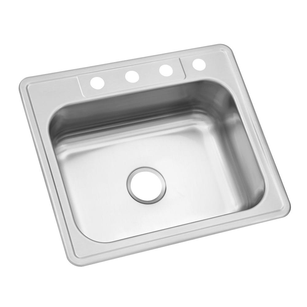 Drop-In Stainless Steel 25 in. 4-Hole Single Bowl Kitchen Sink