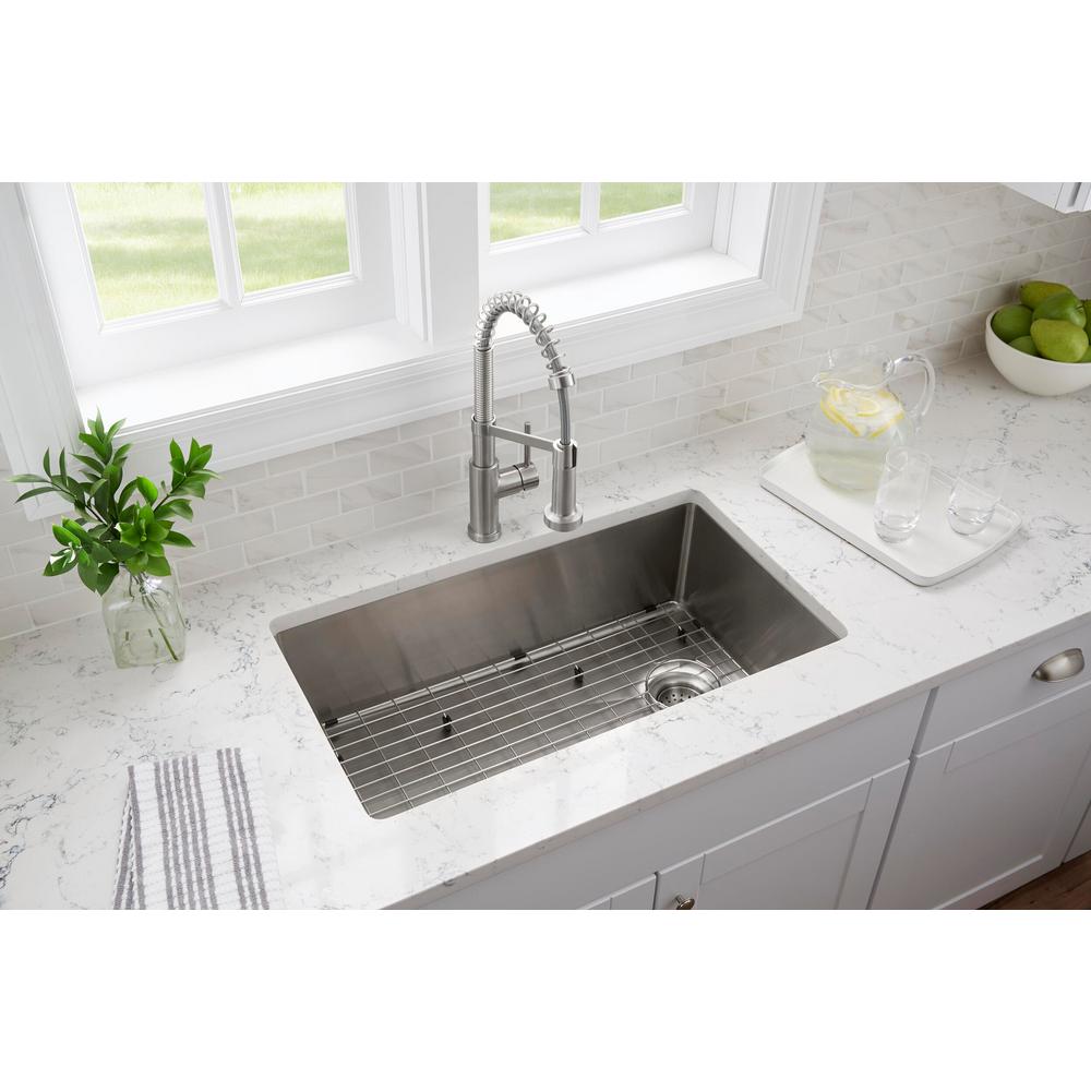 Tight Radius Stainless Steel 33 in. 18-Gauge 2-Hole Single Bowl Dual Mount Kitchen Sink with Grid and Strainer