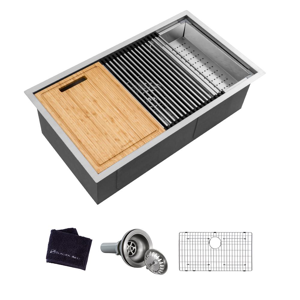 All-in-One Undermount Stainless Steel 27 in. Single Bowl Kitchen Workstation Sink with Accessories Kit