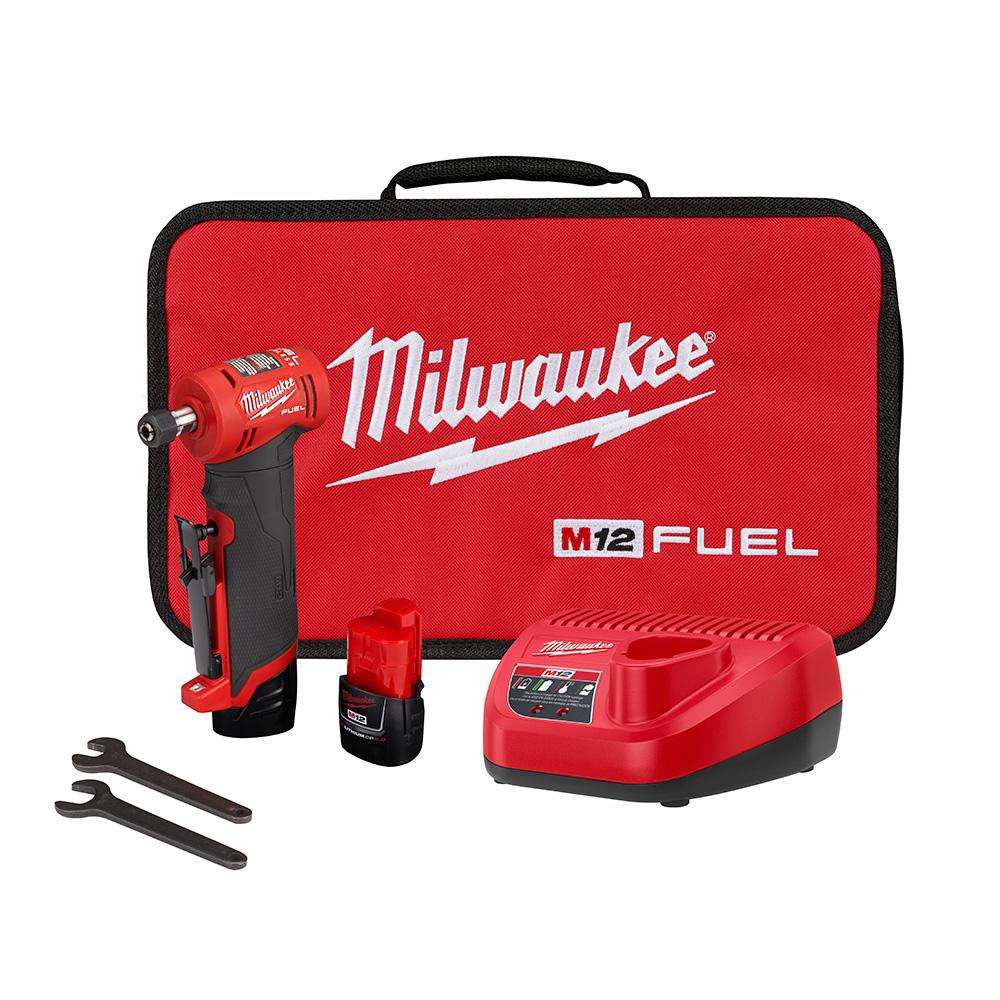 M12 FUEL 12-Volt Lithium-Ion Brushless Cordless 1/4 in. Right Angle Die Grinder Kit w/ (2) 2.0Ah Batteries