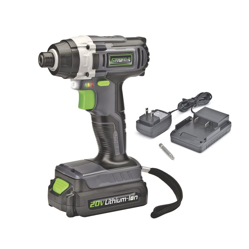 20-Volt Lithium-ion Cordless Quick-Change Impact Driver with Light, Power Indicator, Charger, Battery and Bit