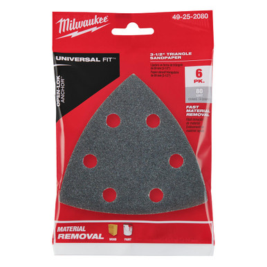 Milwaukee 3-1/2" 80 Grit Triangle Sandpaper 6PK 49-25-2080