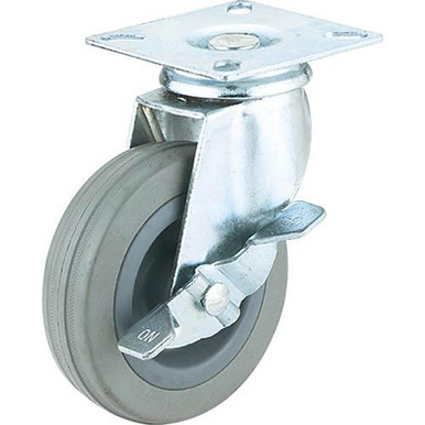 Woodstock SteeleX 2" Gray Rubber Swivel Caster, Plate Mount with Brake D2593