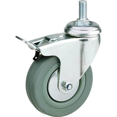Woodstock Steelex 3" Gray Rubber Swivel Caster, Threaded Mount with Double Lock D2601